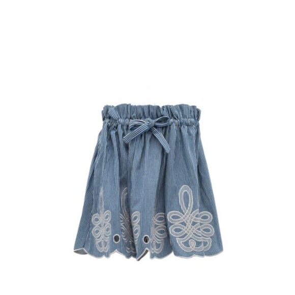Free People INNIKA CHOO Mini Scalloped Railroad Stripe Blue Denim Skirt Size M 2 - Picture 3 of 11